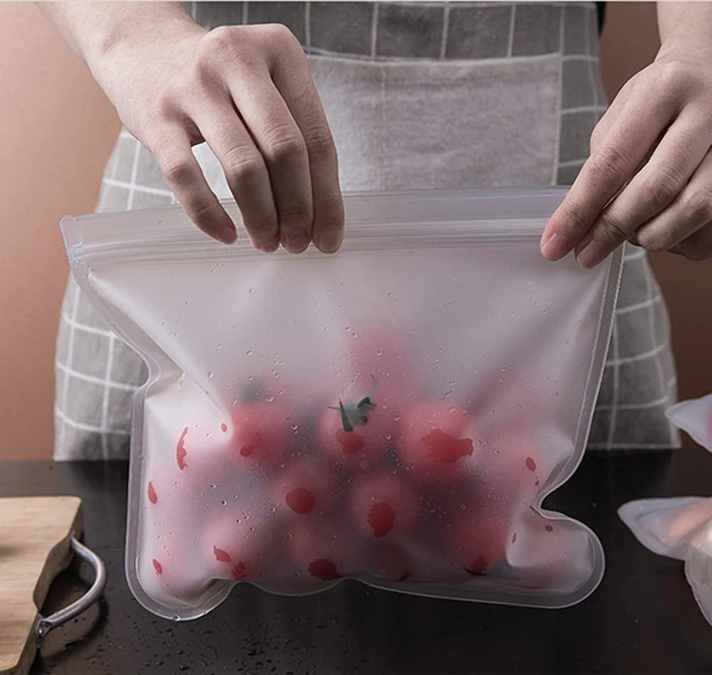 10pcs Silicone Reusable Food Storage Bags – Leakproof Zip Containers