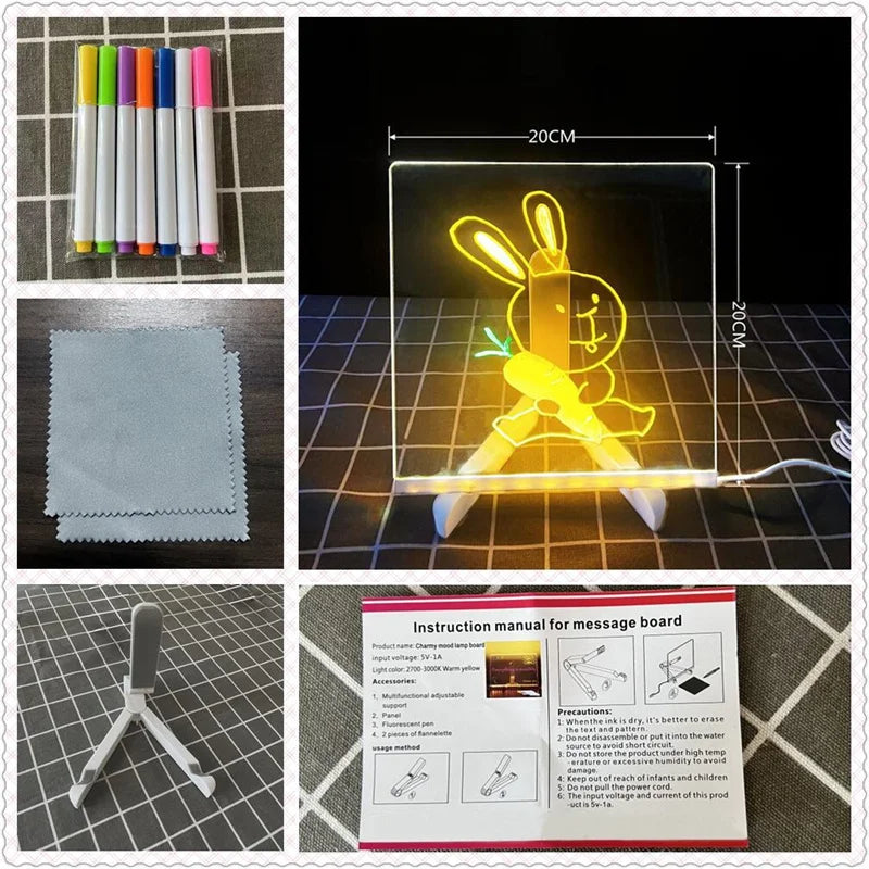 LED Glow Drawing Board with Markers & Stand – Kids DIY Toy