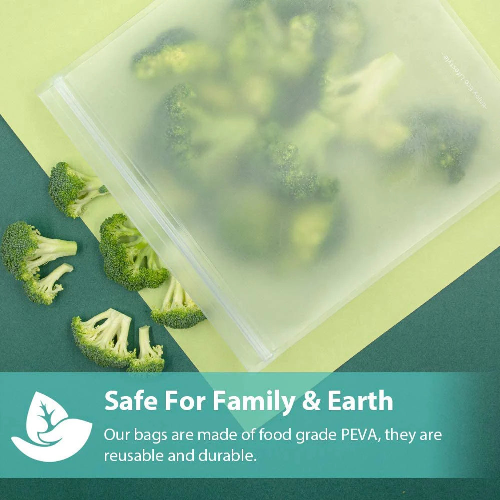 10pcs Silicone Reusable Food Storage Bags – Leakproof Zip Containers