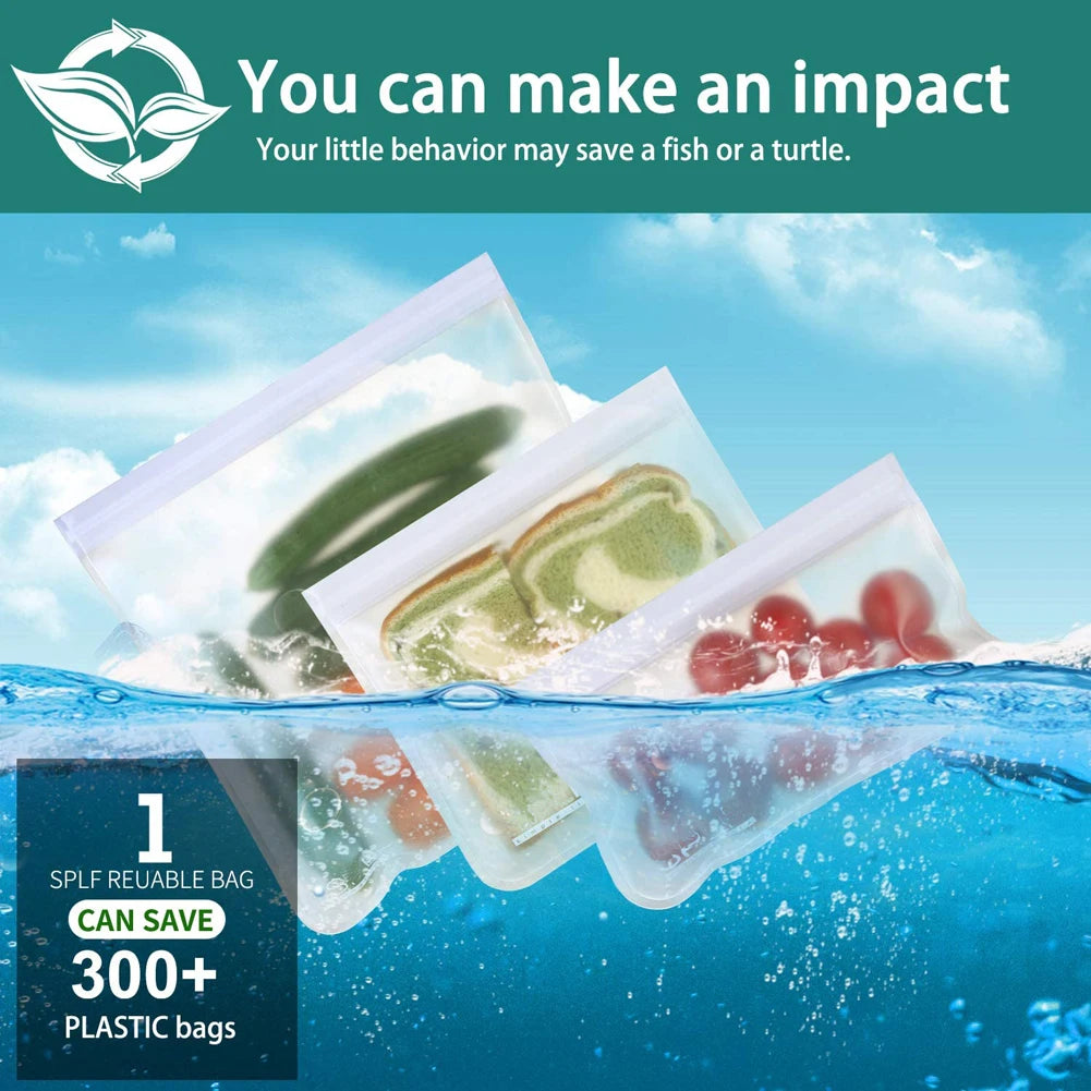 10pcs Silicone Reusable Food Storage Bags – Leakproof Zip Containers