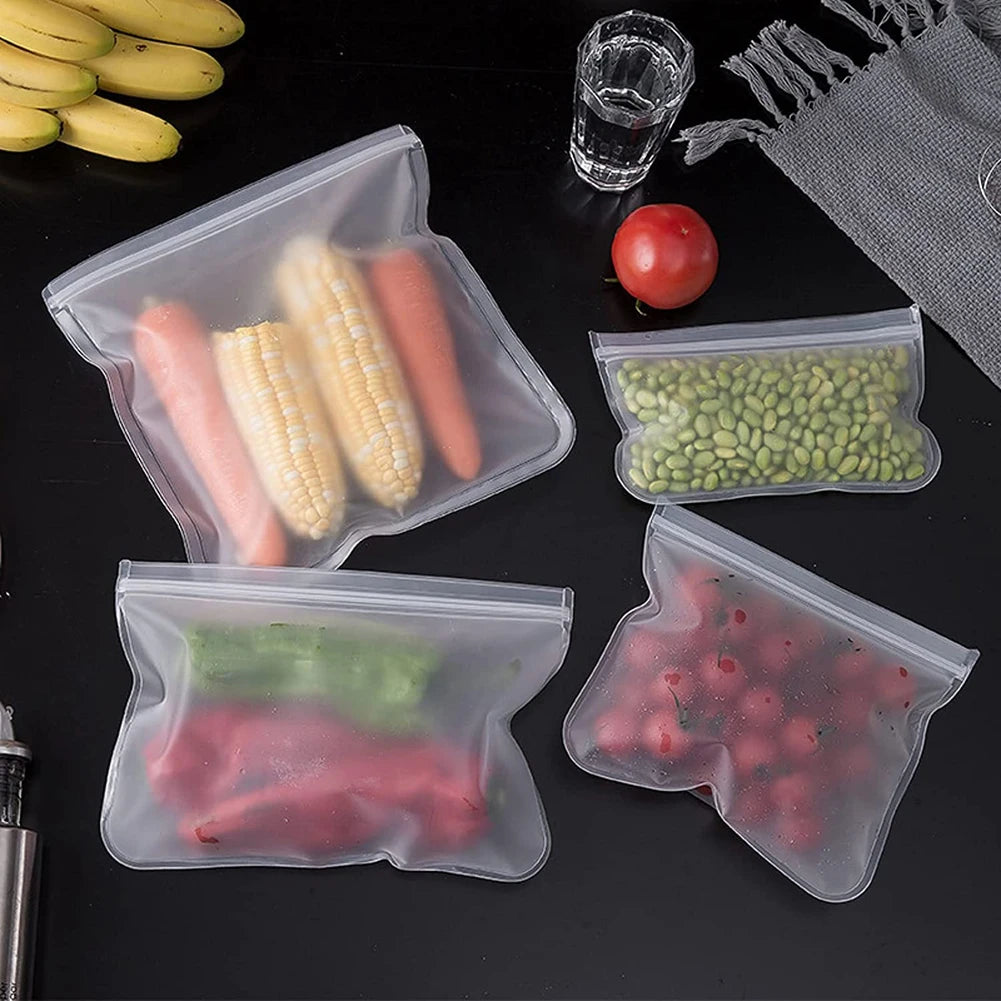 10pcs Silicone Reusable Food Storage Bags – Leakproof Zip Containers