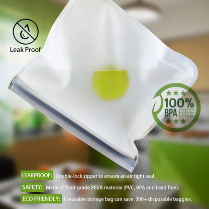 10pcs Silicone Reusable Food Storage Bags – Leakproof Zip Containers