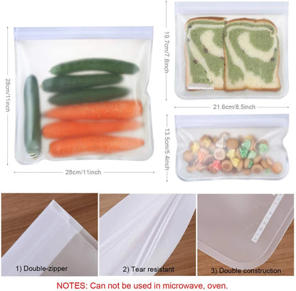 10pcs Silicone Reusable Food Storage Bags – Leakproof Zip Containers