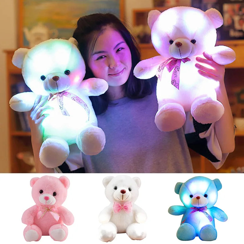 LED Glowing Bear Plush Toy – Soft Luminous Stuffed Doll with Bowknot
