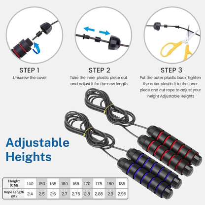 Adjustable Speed Jump Rope with Ball Bearings & Foam Handles
