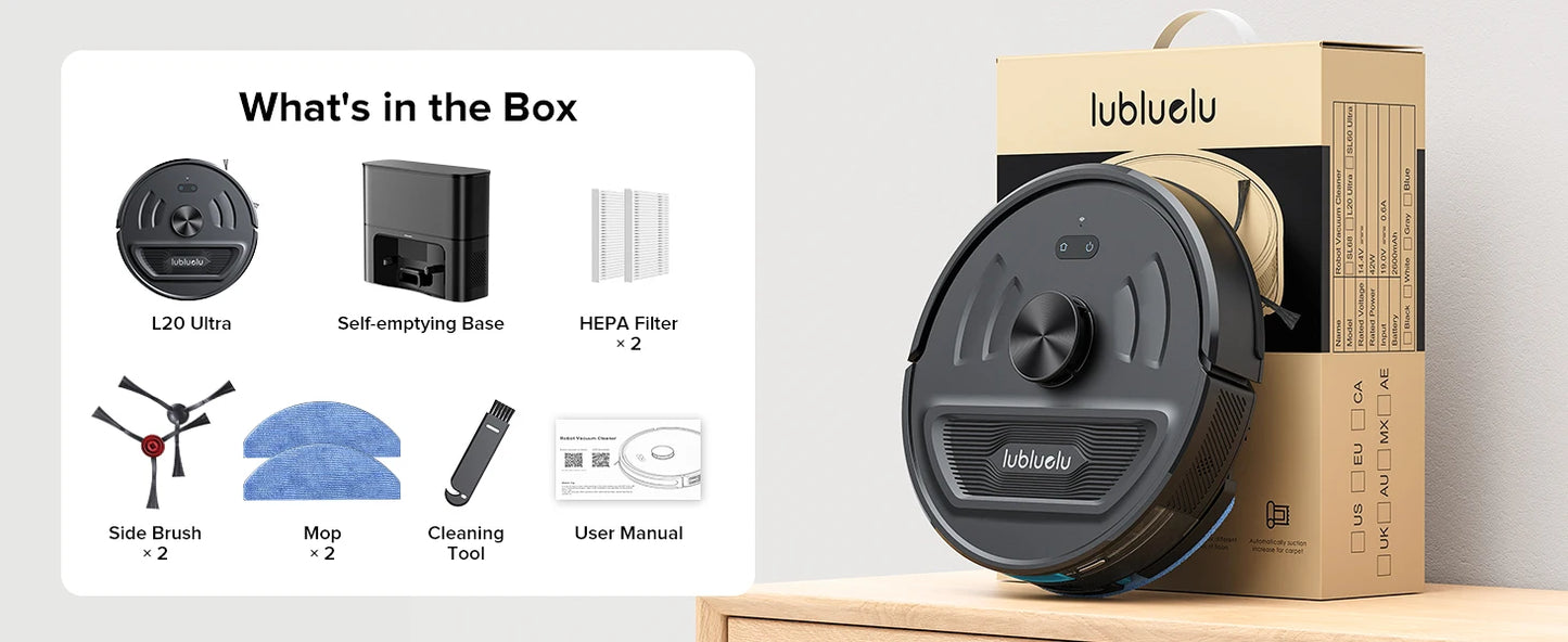 Lubluelu L20 Max Robot Vacuum & Mop – Smart LiDAR, Auto Mop Lift, 6000Pa Power