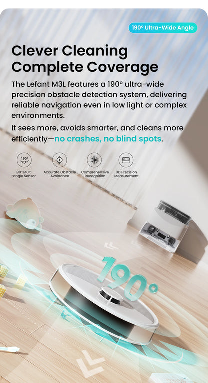Lefant M3L Smart Robot Vacuum & Mop – 12000Pa Laser Mapping with Auto Wash & Dry Station