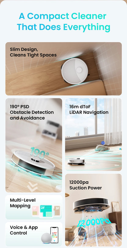 Lefant M3L Smart Robot Vacuum & Mop – 12000Pa Laser Mapping with Auto Wash & Dry Station