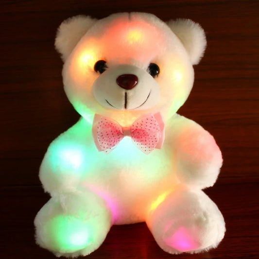 LED Glowing Bear Plush Toy – Soft Luminous Stuffed Doll with Bowknot