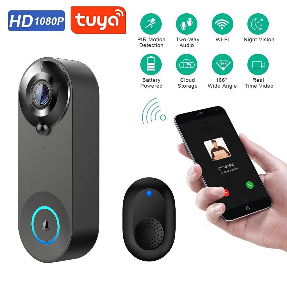 1080P WiFi Smart Video Doorbell with Night Vision & Motion Detect