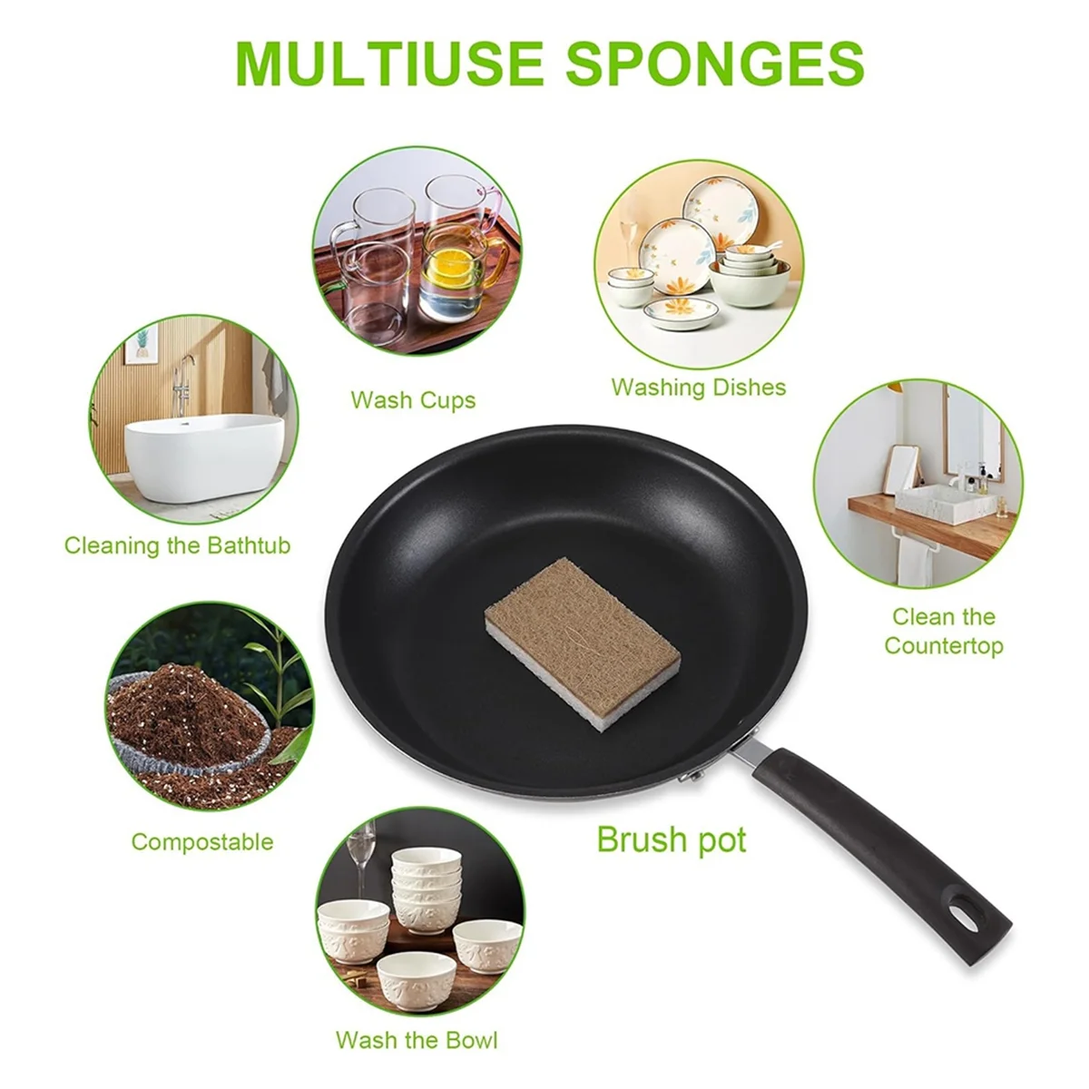 Eco-Friendly Natural Dish Sponges – Biodegradable Coconut Scrubbers 12-Pack