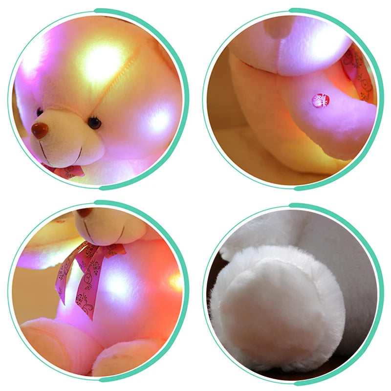 LED Glowing Bear Plush Toy – Soft Luminous Stuffed Doll with Bowknot