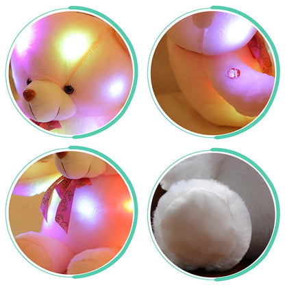 LED Glowing Bear Plush Toy – Soft Luminous Stuffed Doll with Bowknot