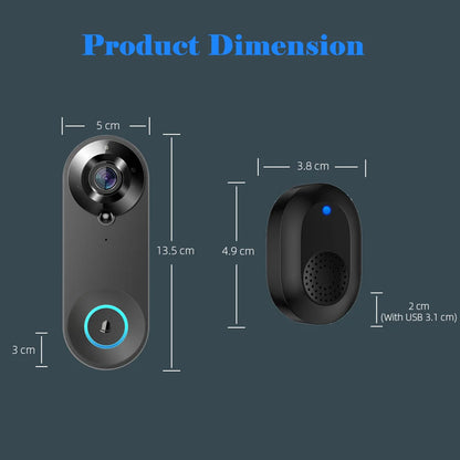 1080P WiFi Smart Video Doorbell with Night Vision & Motion Detect