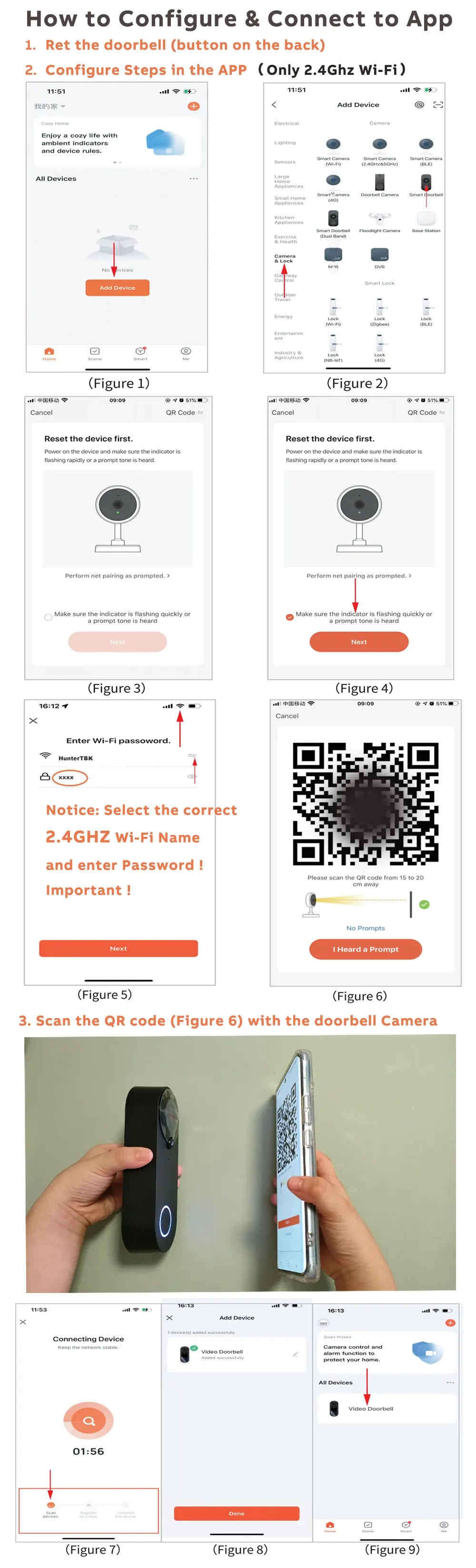 1080P WiFi Smart Video Doorbell with Night Vision & Motion Detect