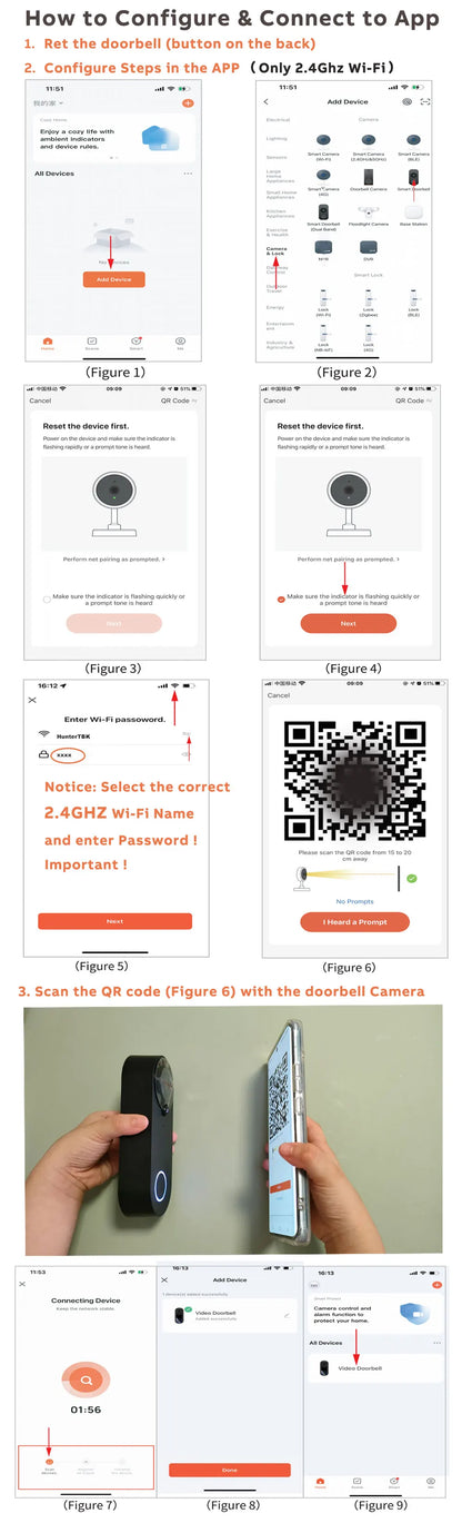 1080P WiFi Smart Video Doorbell with Night Vision & Motion Detect