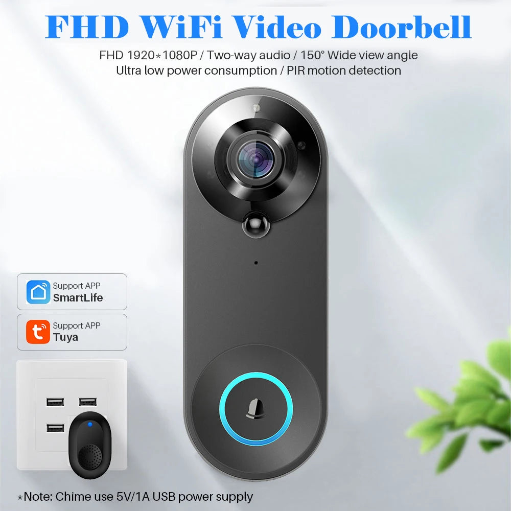 1080P WiFi Smart Video Doorbell with Night Vision & Motion Detect