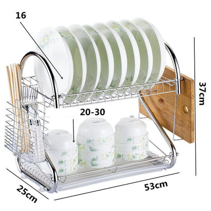 Bamboo Double-Layer Kitchen Dish Drying Rack